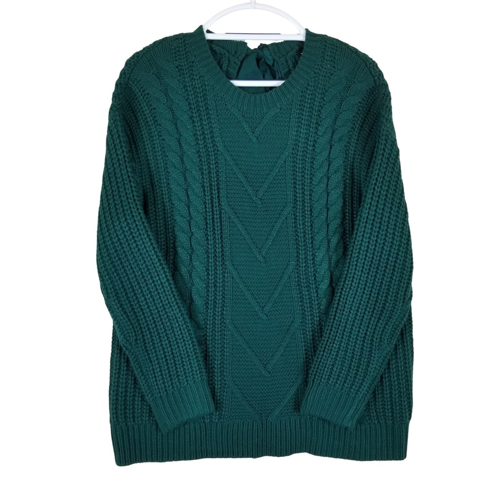 Torrid Cable Pullover Tie‎ Back Sweater Womens 00 M/L Green Botanical Garden NEW
